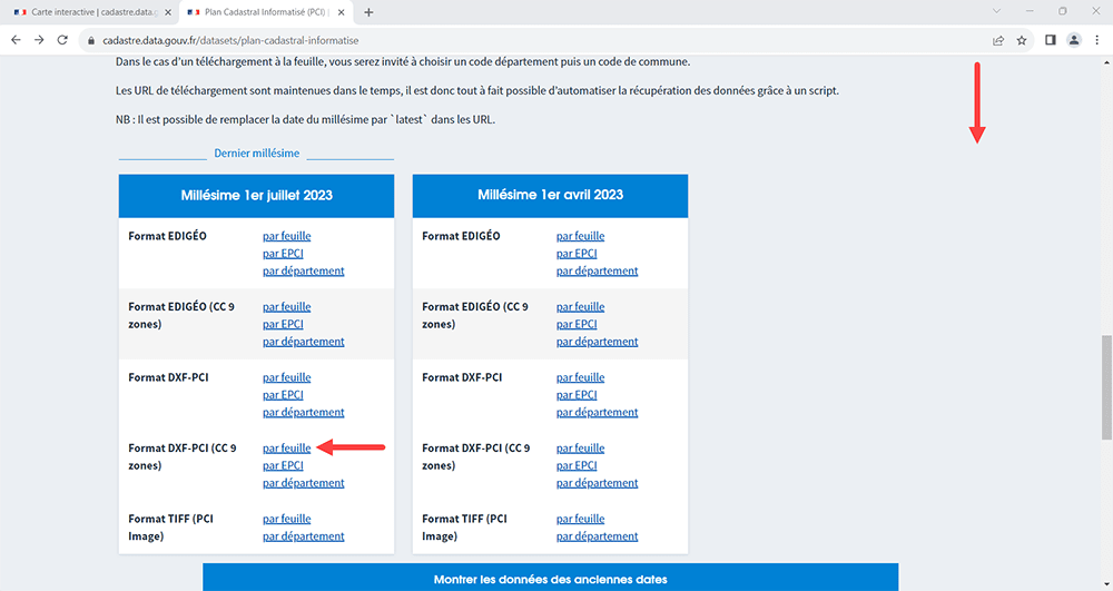 millesime dfx cadastre